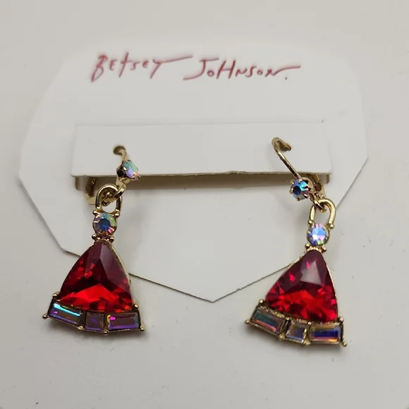 Betsey Johnson Red and Gold Dangle Earrings - Picture 1 of 3
